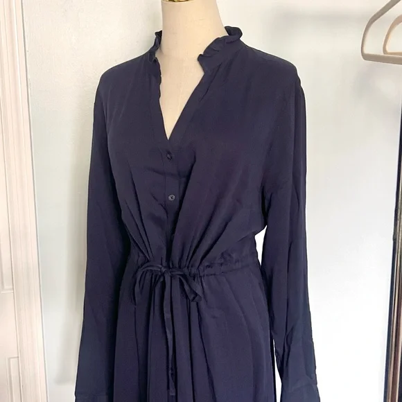 Chaps est 1978, Navy Button-Front,Ruffle-Cuff,Shirt-Dress,Tie-Waist ,EUC,Size XL - Picture 2 of 14